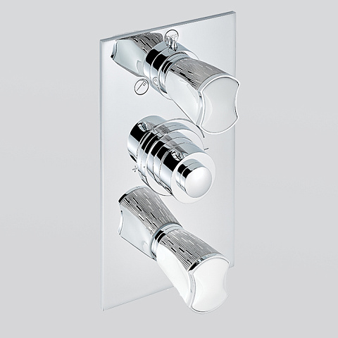 THG PORCELAIN BLANCHE DECOR PLATINE Смеситель для душа встраиваемый, термостатический, с запорным вент и переключ на 2 потока, внешн часть, цвет хром, U2E-A02-5540BE