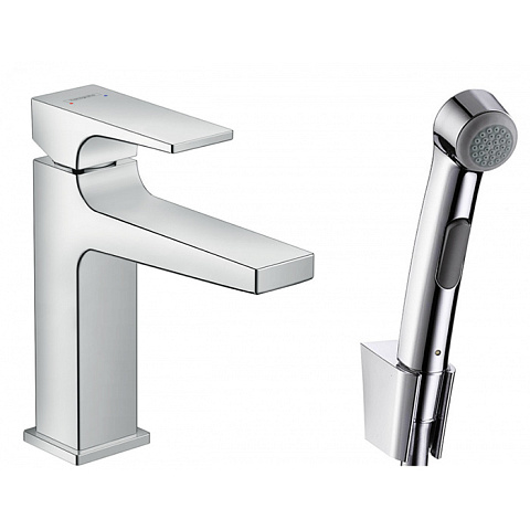 Hansgrohe HG Metropol Набор для биде: смеситель для раковины на 1 отв, излив 135мм, h117мм, душ бидетте, цвет: хром (Спеццена из наличия), 32522000