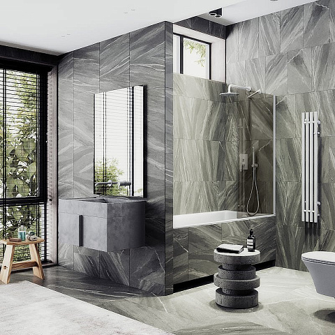 Шторка для ванны в профиле MaybahGlass 1400×300 Стекло 8 мм Бронза, широкий профиль белый MGV-250-1ш