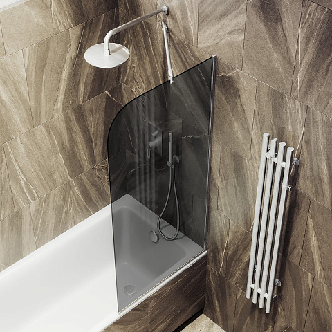 Шторка для ванны в профиле MaybahGlass 1400×340 Стекло 6 мм Графит, узкий профиль хром матовый MGV-128-5у