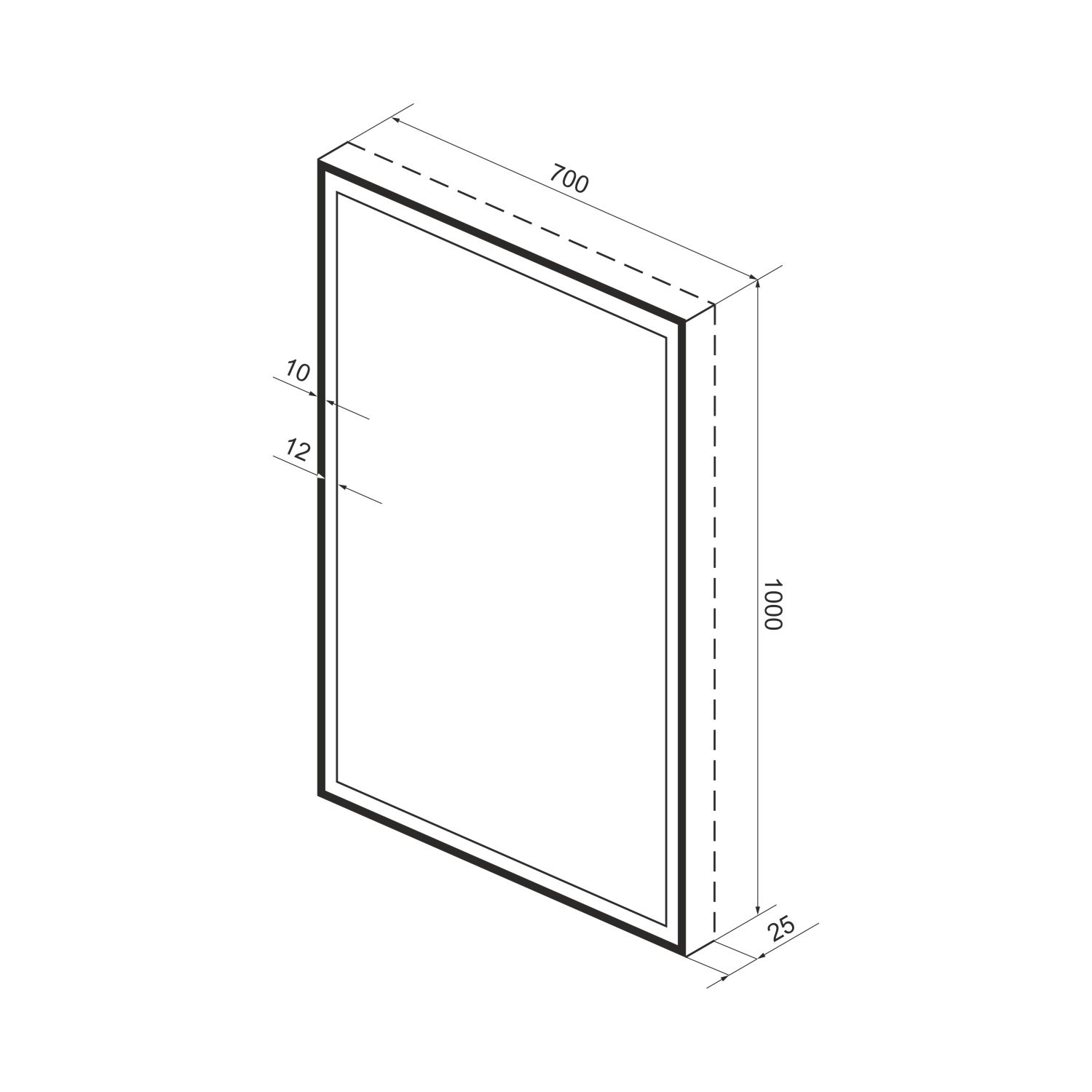 172201340, Прямоугольное зеркало с фронтальной LED-подсветкой 70*100 см Wellsee 7 Rays' Spectrum, цвет контура черный матовый 172201340-172201350