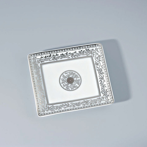 THG MARQUISE BLANC DECOR PLATINE Поднос керамический 122х110 мм., настольный, small size, декор платина, цвет белый, A7G-A02-4612