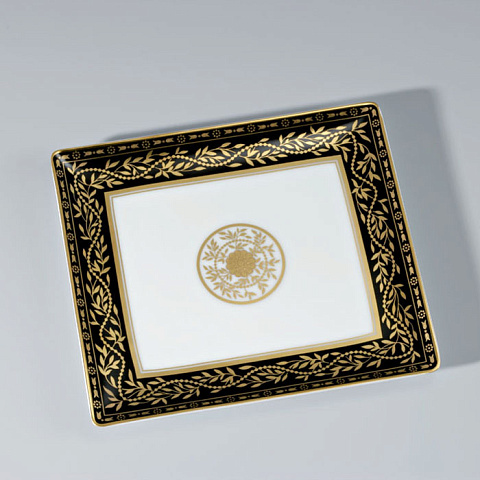 THG MARQUISE NOIR DECOR OR Поднос керамический 171х154 мм., настольный, middle size, декор черный/золото, цвет белый, A7F-A02-4613