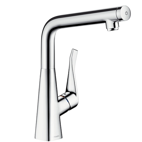 Hansgrohe HG Metris Select Смеситель для кухни на 1 отв, поворотный излив, кнопка вкл/выкл воды, цвет хром, 14883000