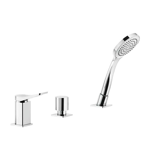 GESSI Rilievo Смеситель на борт ванны на 3 отв, с убирающаяся душевой лейкой, для наполнения через слив-перелив, цвет: хром, 59043#031
