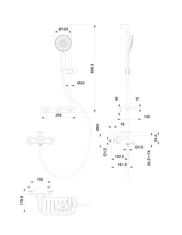 Смеситель для ванны с душевым гарнитуром WONZON & WOGHAND ALFA, Хром WW-AE3201-CR