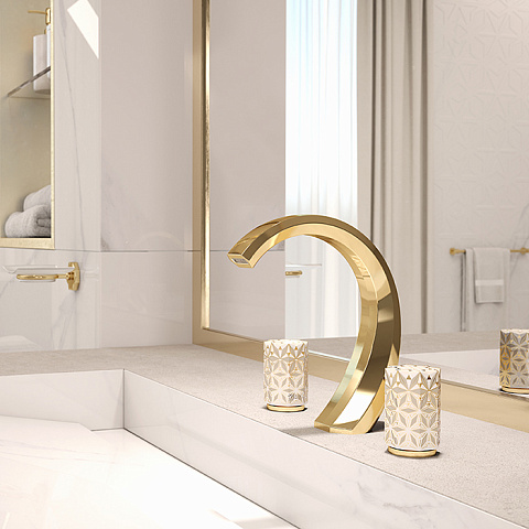 THG NIHAL PORCELAINE IVOIRE Смеситель для раковины на 3 отверстия, с донным клапаном, цвет Soft gold, U2N-F30-151