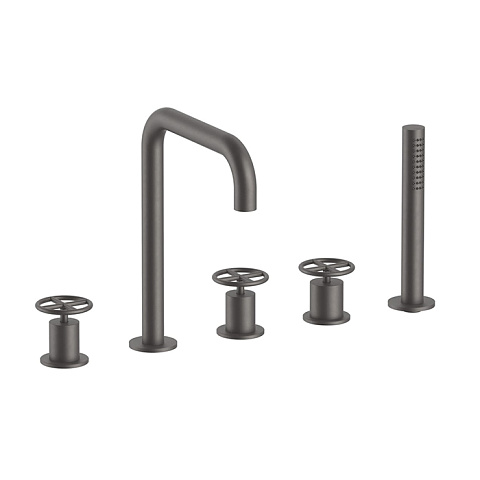Fantini Fontane Bianche Смеситель на борт ванны, 5 отв., излив 182мм, с ручн душем, цвет: Matt Gun Metal PVD, 47 P5 P065