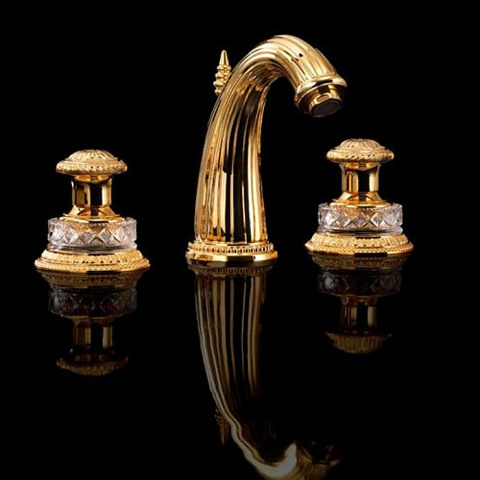 Devon&Devon Devon&Devon Excelsior Swan Смеситель для раковины на 3 отверстия, донный клапан. Цвет: золото 24к., EXC-SW101GK