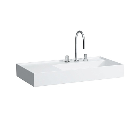 Laufen Kartell Раковина 900х460х120мм без перелива, с 3 отв. под смеситель, со скр сливом, полка слева, с покр. LLC, цвет: белый, 8.1033.9.400.158.1