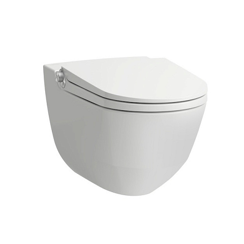 Laufen Cleanet Riva Унитаз-биде подвесной 600х395х405 мм, безободковый у с пультом д/у, с сиденьем, c покрытием LCC , цвет белый матов/хром, 8.2069.1.757.000.1