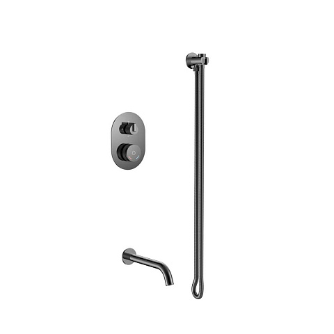 Смеситель встроенный + излив + держатель лейки + шланг Boheme TECH Shine Gun Metal 154-SGM