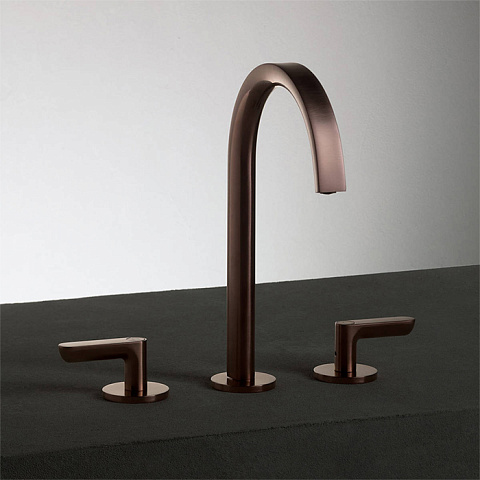Fantini Icona Deco Смеситель для раковины, 3 отв., с нажимн. донным клапаном, излив 160мм, цвет: матовая медь, 53 P9 R107