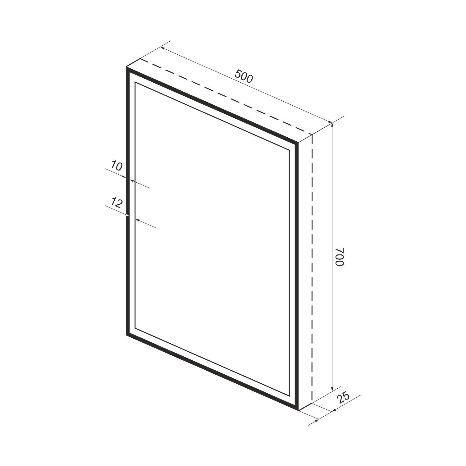 172201180, Прямоугольное зеркало с фронтальной LED-подсветкой 50*70 см Wellsee 7 Rays' Spectrum, цвет контура черный матовый 172201180-172201190