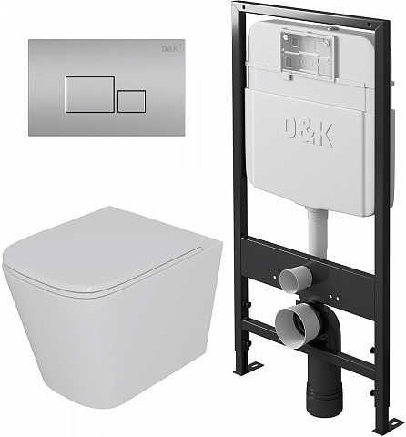 Унитаз подвесной с инсталляцией, сиденьем и клавишей смыва D&K Quadro DS1511604