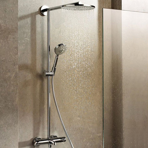 Hansgrohe HG Raindance S Душевая система Showerpipe: верх.душ 240 1jet, ручн.душ, шланг, термостат для ванны с полочкой, излив 186мм, цвет: хром, 27117000