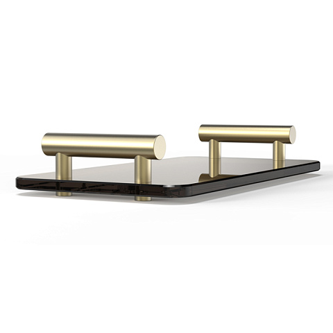 Decor Walther Bar Tab Поднос с ручками, стеклянный, цвет: матовое золото / черное стекло, 0857083