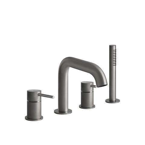 GESSI 316 Смеситель для ванны на 4 отверстия, с переключателем, изливом и шлангом 1,50 м, цвет: steel brushed, 54037#239