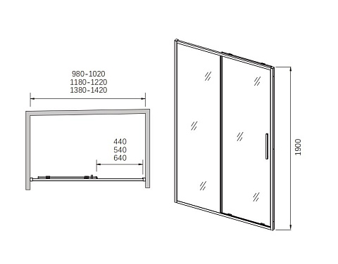Душевая дверь раздвижная CeramaLux CL307B-1011 Matt Black 1000-1100×1900 мм, профиль чёрный матовый, стекло 6 мм прозрачное