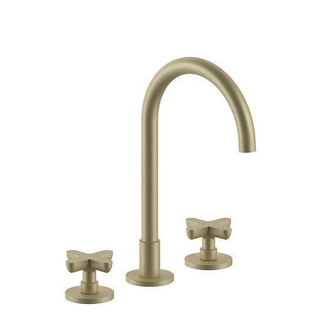 Fantini Icona Classic Смеситель для раковины, 3 отв., с нажимн. донным клапаном, излив 160мм, цвет: Matt British Gold PVD, 53 P6 R007
