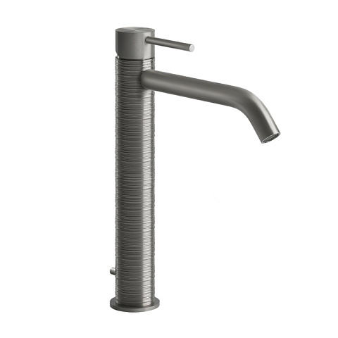 GESSI 316 Смеситель для раковины на 1 отверстие, высокий, h=305мм, с донным клапаном, излив 156мм, цвет: steel brushed, 54303#239