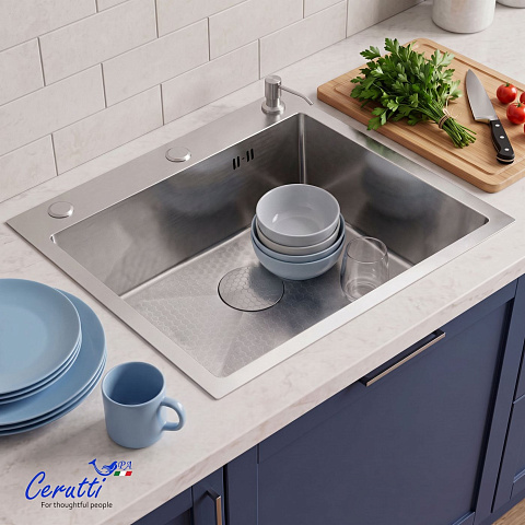 Кухонная мойка Ceruttispa ГЛОРИЯ (GLORIA) 5045 nano embos (матовый хром) из нержавеющей стали (500х450х220)