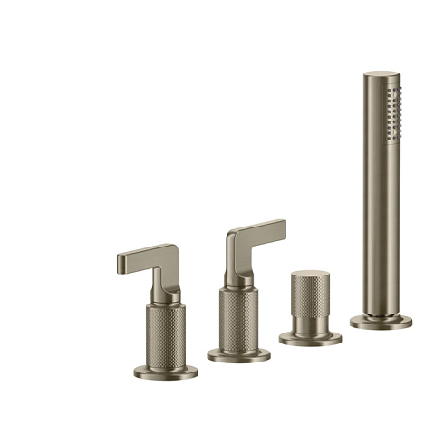 GESSI INCISO Смеситель для ванны на 4 отверстия для наполнения через слив-перелив, переключатель, с ручным душем, цвет: finox, 58043#149