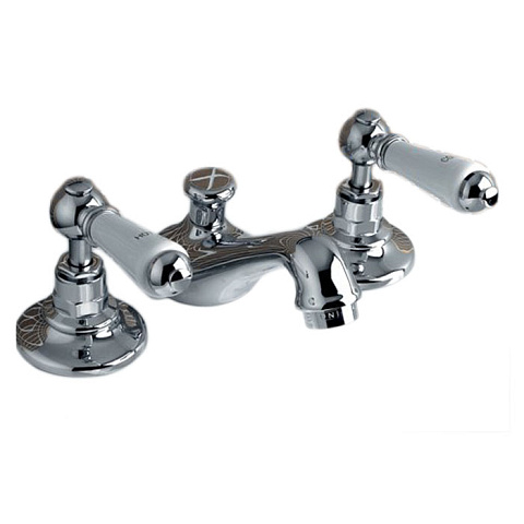 Devon&Devon Devon Dandy Смеситель для биде на 3 отв., с донным клапаном, c ручками белыми, цвет: хром, MARF45CR