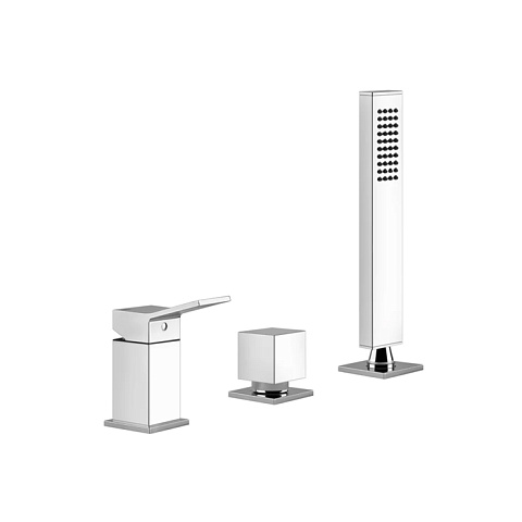 Gessi Rettangolo K Смеситель для ванны на 3 отверстия, с переключателем и ручным душем, без излива, цвет: хром, 53043#031