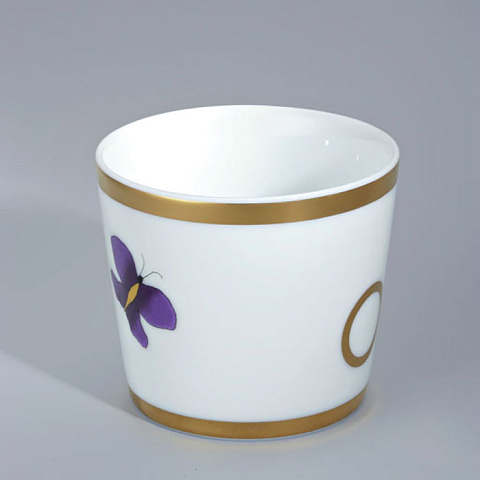 THG CAPUCINE MAUVE DECOR OR Китайская лакированная коробка с белой керамической крышкой Ø126 мм., middle size, декор золото/лиловый, цвет золото, A7D-A02-4621