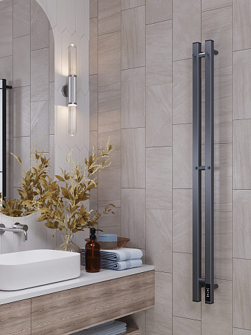 Полотенцесушитель электрический APEXTERMO Сириус SR10111GF 1100x80 с крючками, графит металлик