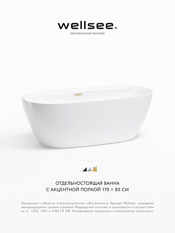 Акционный набор 2 в 1 Wellsee Pro Line акриловая ванна отдельностоящая 170x80 с сифоном 28750104R