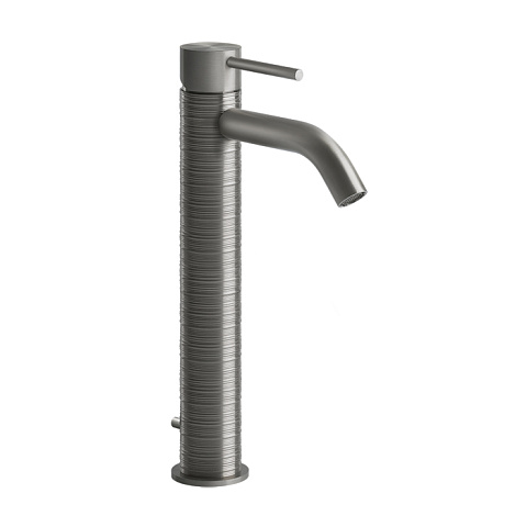 GESSI 316 Смеситель для раковины на 1 отверстие, высокий, h=305мм, с донным клапаном, излив 123мм, цвет: steel brushed, 54304#239