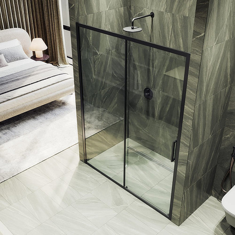 Душевая дверь раздвижная MaybahGlass 1950×1000 Стекло 6 мм Бесцветное, профиль черный MGD-1275-6