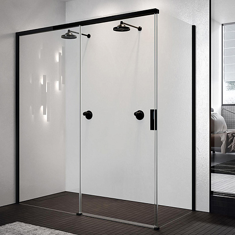 NOVELLINI OPERA Боковая стенка 890-910х2000 мм., для установки с раздвижной дверью, правая, профиль черный матовый, стекло прозрачное, OPEFH89D-1H