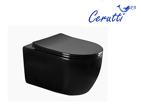 Унитаз подвесной Ceruttispa ОГЛИО (OGLIO) Aria MB CT9239 безободковый (485х365х350) черный матовый, ТЕРМООБЖИГ (не плёнка)