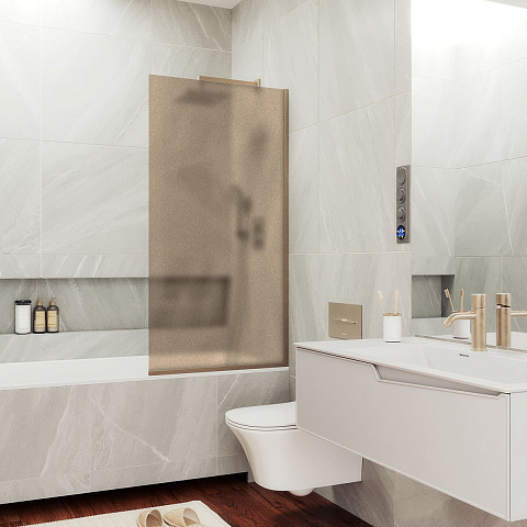 Шторка для ванны в профиле MaybahGlass 1400×300 Стекло 8 мм Бронза матовая, узкий профиль бронза MGV-249-2у