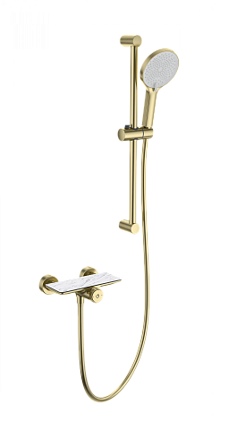 Смеситель для душа с гарнитуром WONZON & WOGHAND ClickPlate, Брашированное золото WW-B2052-A-BG