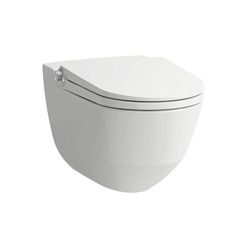 Laufen Cleanet Riva Унитаз-биде подвесн 600х395х405мм, безободк с пультом д/у, с сиденьем, c покрытием LCC , цвет белый глянец/хром, 8.2069.1.400.000.1
