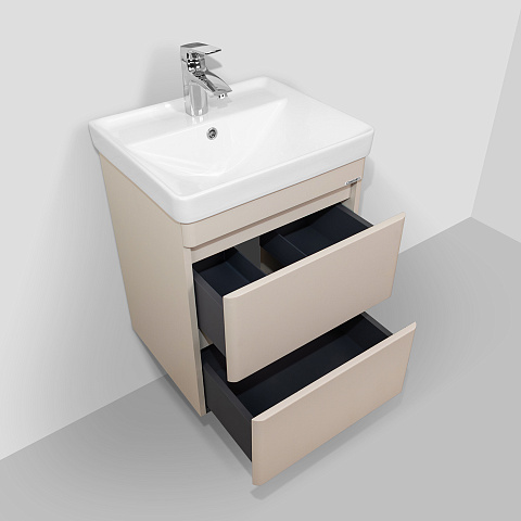Тумба-умывальник подвесная Comforty Енисей-50П2 серый шёлк с раковиной 4450 00-00023825CF