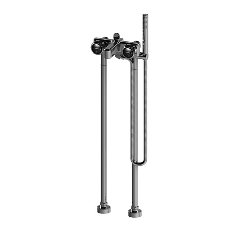 Stella Timeaster Напольный смеситель для ванны 3267/CL306 с ручным душем, круглая ручка d=65мм, цвет: хром, ручка черная, TL 02006 CR00N