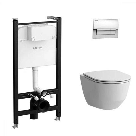 LAUFEN Pro Унитаз подвесной, безободк смыв Rimless, с инсталляцион системой, сиденье с микрол тонкое, панель смыва хром глян (АКЦИЯ с нашего склада), Z.RU93.0.761.5