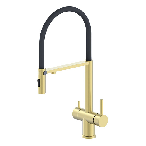 Кухонный смеситель с гибким изливом Oliveeka K OL-458009-BG, золотой матовый