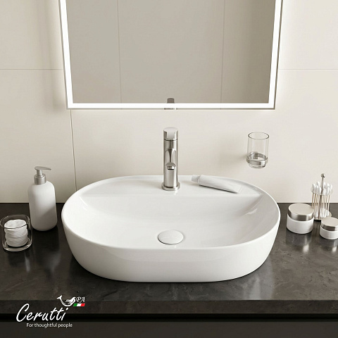 Раковина накладная Ceruttispa, CR0074 (600х400х120) белая, овальная, с отверстием под смеситель