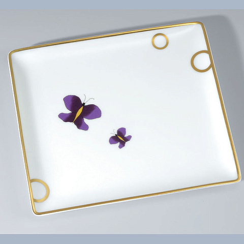 THG CAPUCINE MAUVE DECOR OR Поднос керамический 171х154 мм., настольный, middle size, декор золото/лиловый, цвет белый, A7D-A02-4613