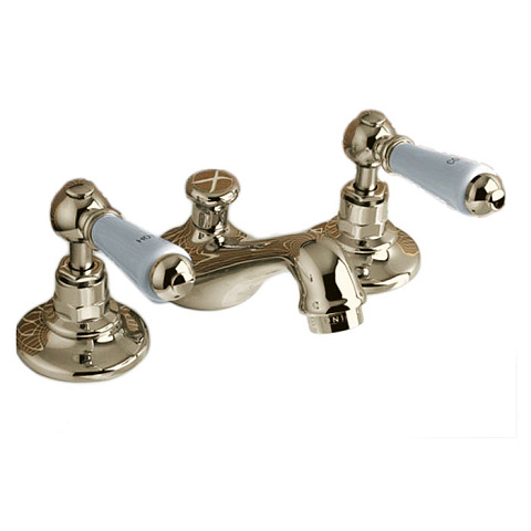Devon&Devon Devon Dandy Смеситель для биде на 3 отв., с донным клапаном, c ручками белыми, цвет: светлое золото, MARF45