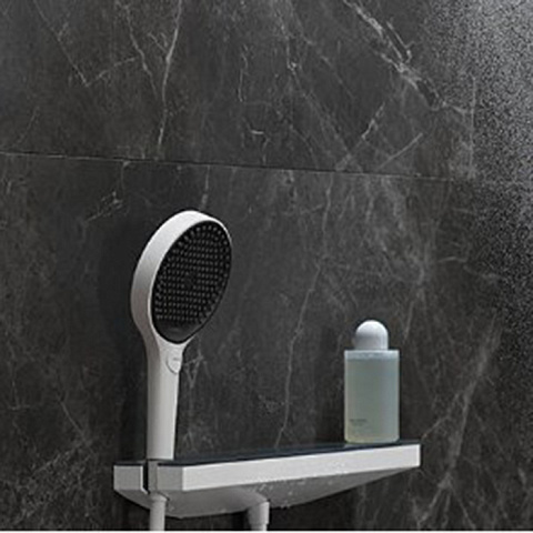 Hansgrohe HG FixFit Вывод воды с держателем ручного душа слева, с полкой 500х80мм, цвет: белый матовый, 26843700