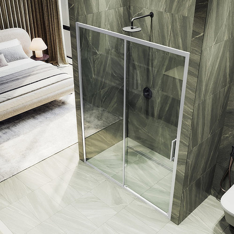 Душевая дверь раздвижная MaybahGlass 1950×1000 Стекло 6 мм Бесцветное, профиль хром матовый MGD-1275-5