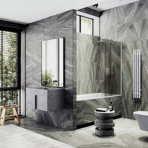 Шторка для ванны в профиле MaybahGlass 1400×300 Стекло 8 мм Бронза матовая, широкий профиль белый MGV-249-1ш