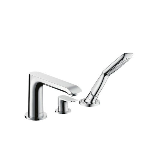 Hansgrohe HG Metris Смеситель на борт ванны на 3 отв, излив 194мм. Ручной душ, цвет: хром, 31190000